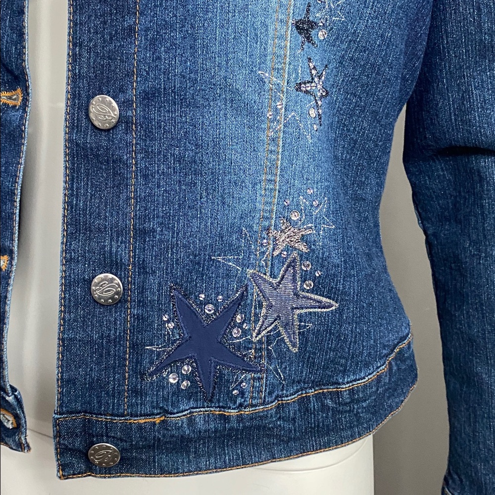 Blumarine Denim Jacket with Sequin Collar Embroidery on back Size small - Picture 4 of 15